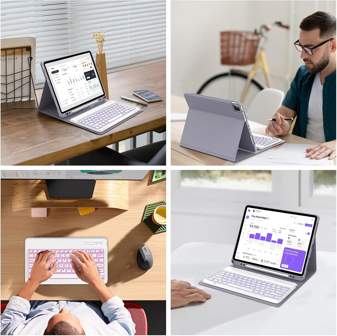Hülle mit Tastatur für iPad Pro 12.9 (6/5/4/3 Gen), 7 Farben Beleuchtung, Deutsches QWERTZ, Magnetis