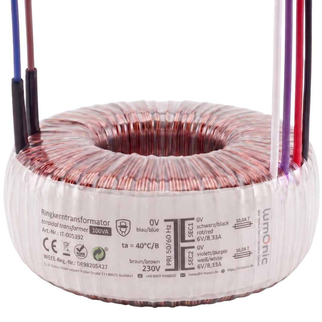 Sedlbauer Ringkerntrafo Transformator 100VA 2x6V für Audio, Industrie, Halogen und Schienensysteme -