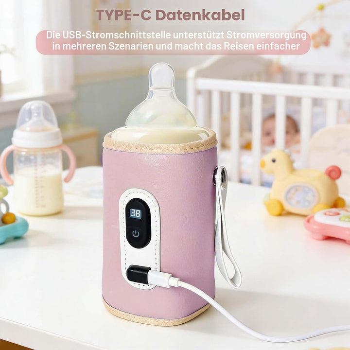 USB Tragbarer Babyflaschenwärmer mit LCD Display, Flaschenwärmer Baby Temperatur, Hält Flüssigkeiten