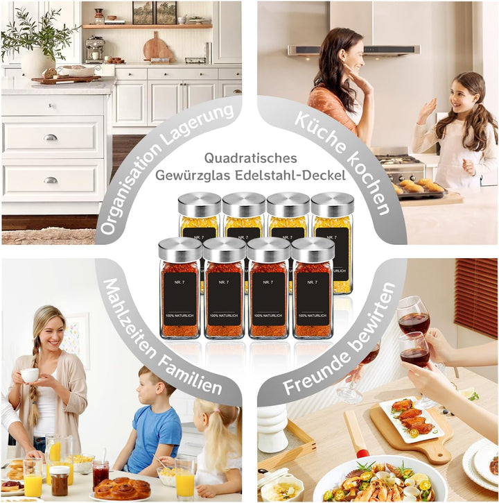 SIAZIHGewürzgläser Eckig 35er Set,120ml Gewürzgläser mit Streueinsatz,Gewürzgläser mit Deutsche Etik