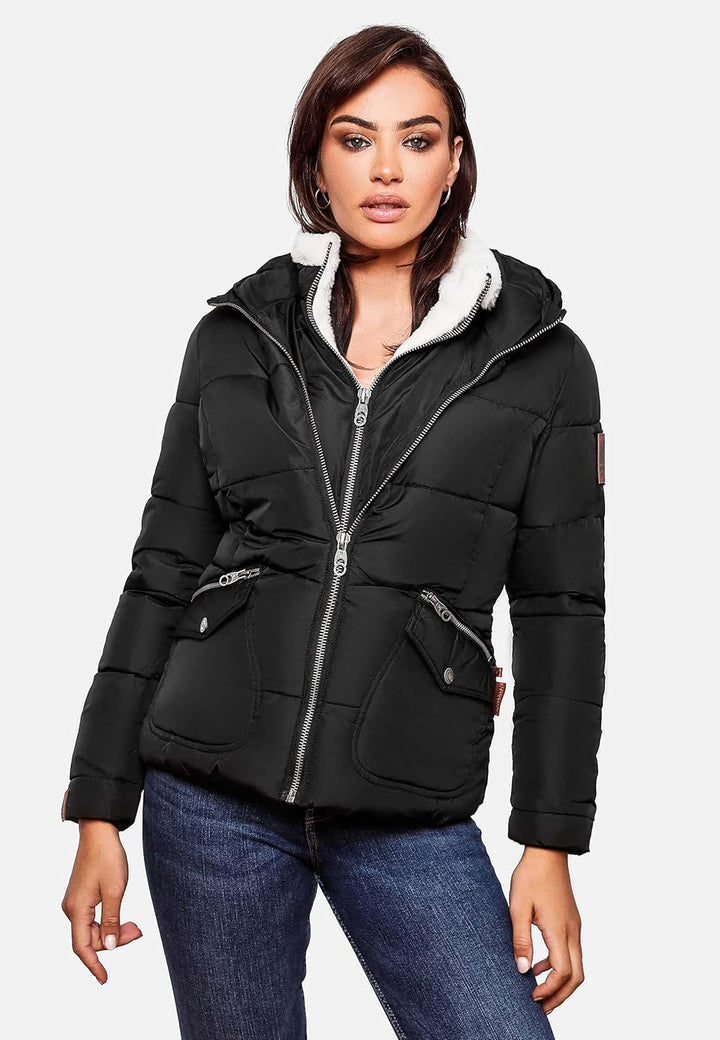 Navahoo Damen warme Winter Steppjacke Megan XS-XXL XL Schwarz, XL Schwarz