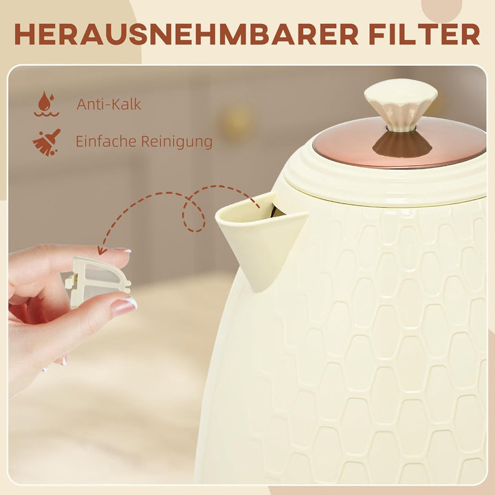 HOMCOM Wasserkocher 1,7 Liter 360° Basis Kalkfilter, Trockengehschutz Abschaltautomatik BPA-Frei 220