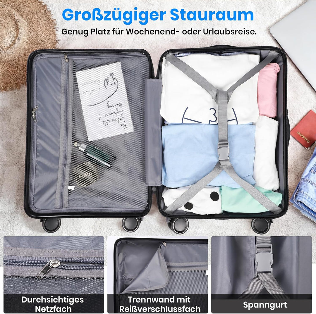 Handgepäck Koffer, Trolley Reisekoffer mit Verstellbarem Teleskopgriff, ABS-Hartschalenkoffer mit TS