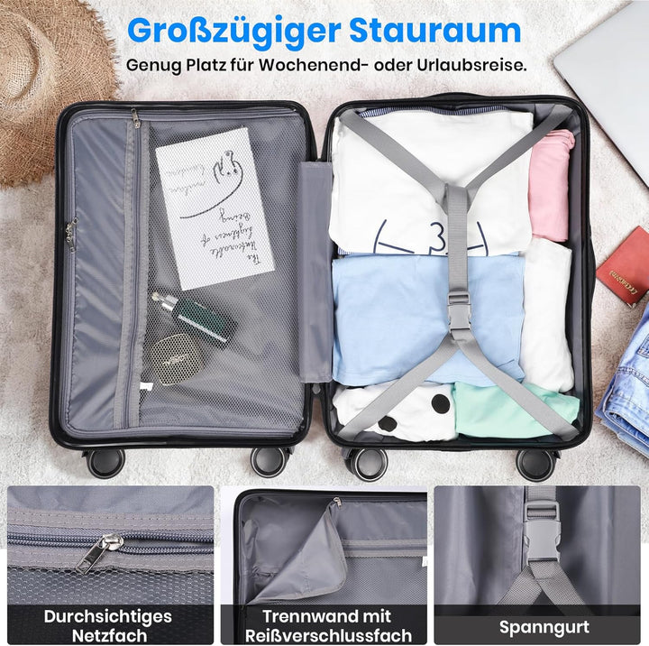 Handgepäck Koffer, Trolley Reisekoffer mit Verstellbarem Teleskopgriff, ABS-Hartschalenkoffer mit TS