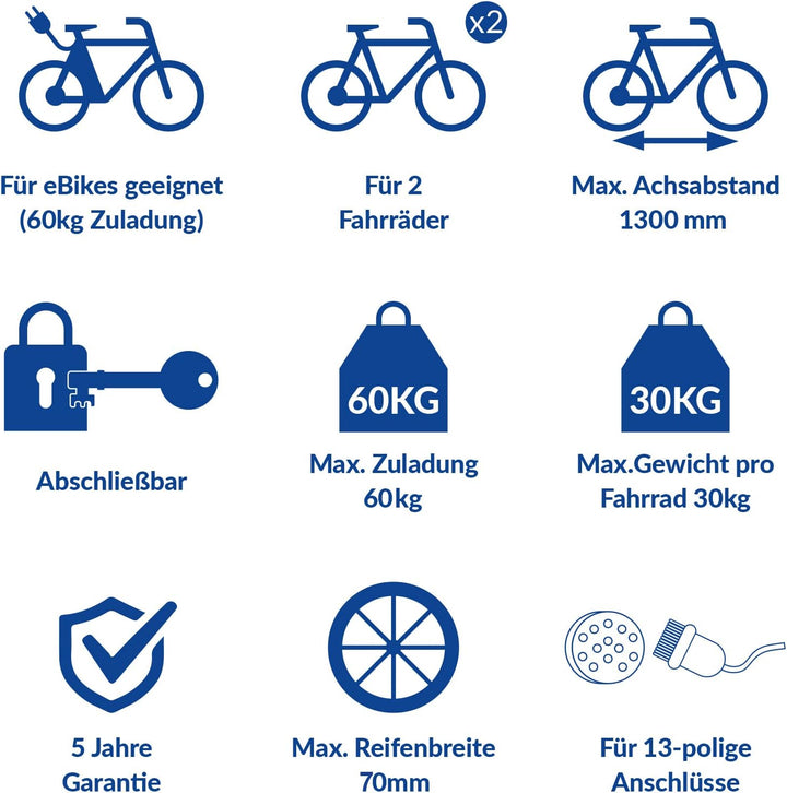 Westfalia bikelander Fahrradträger für die Anhängerkupplung | Kupplungsträger für 2 Fahrräder | E-Bi
