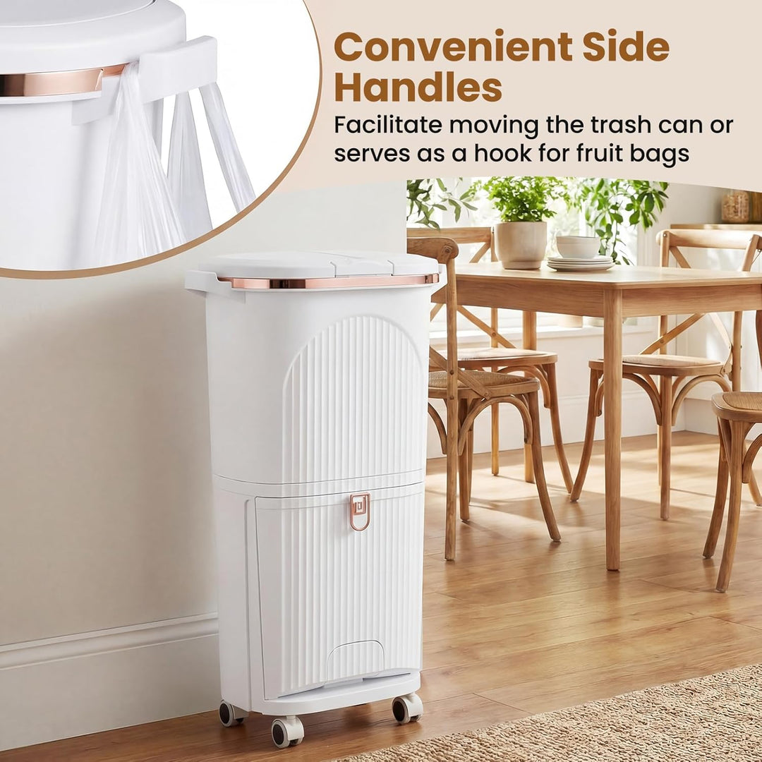 GIANTEX Mülleimer Küche 3 Fächer, Mülltrennsystem mit 2 x 12L Inneneimer & 14L Treteimer, Abfalleime