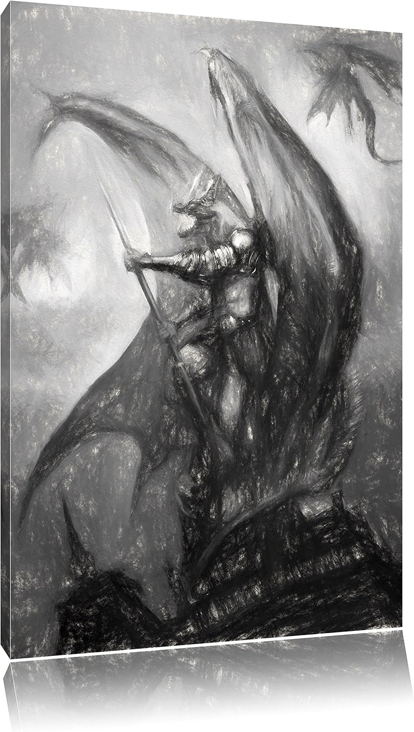 Pixxprint Drachenmann / 100x70cm Leinwandbild bespannt auf Holzrahmen/Wandbild Kunstdruck Dekoration