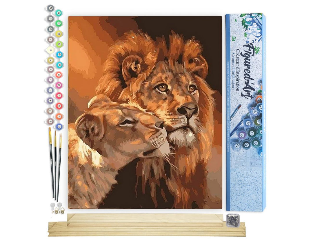 Figured'Art Malen Nach Zahlen Erwachsene Mit Rahmen Löwe und Löwin Paar - Paint by Numbers Basteln D