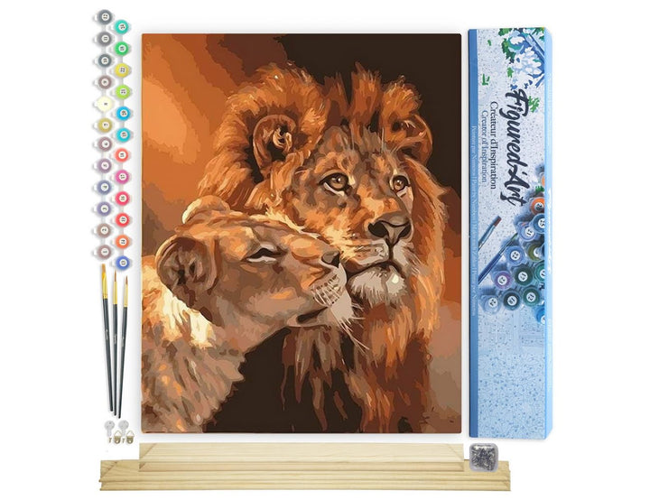 Figured'Art Malen Nach Zahlen Erwachsene Mit Rahmen Löwe und Löwin Paar - Paint by Numbers Basteln D
