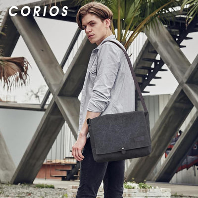 CORIOS Retro Herren Schultertasche Canvas Henkeltaschen Umhängetaschen Casual Bürotaschen Gross Kuri