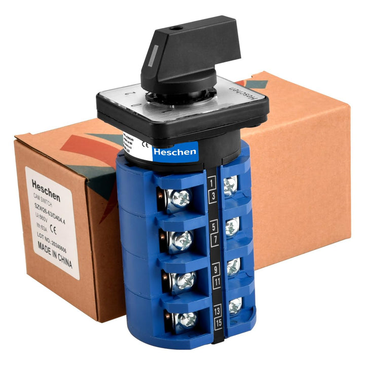 Heschen Universal Drehschalter SZW26-63/D404.4 660V 63A ON-OFF-ON 3 Positionen 4 Phasen 4NO+4NC 16 K