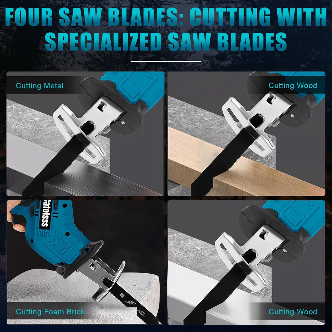 Akku Säbelsäge kompatibel mit Makita 18V,0-3500 Hübe/Min, Stufenlos Variabel mit 4 Sägeblätter für M