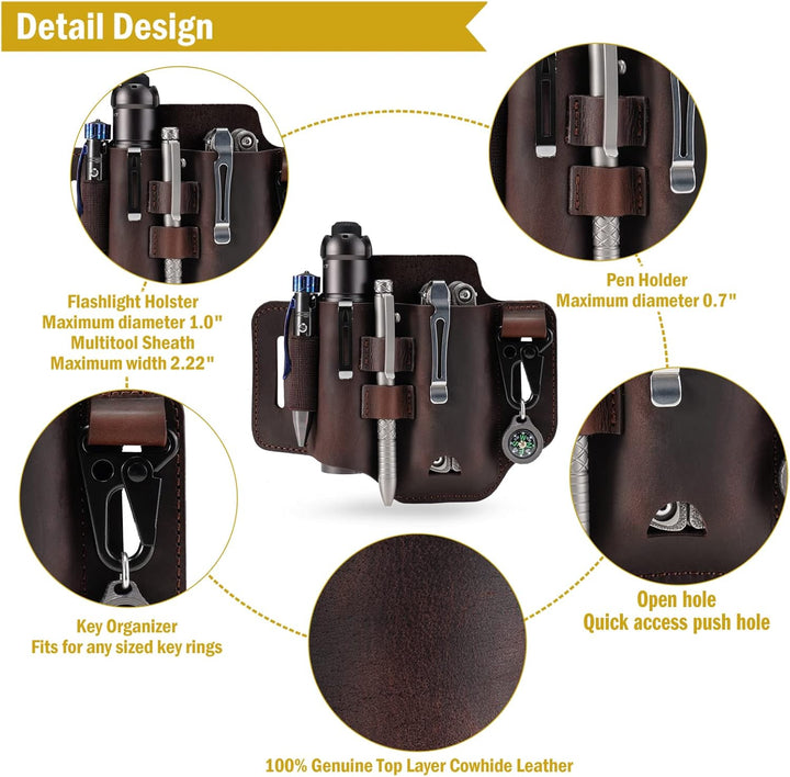 VIPERADE PJ35 EDC Lederscheide Multitool Scheide mit 3 Taschen, Werkzeuge Holster Messer Gürtelschei