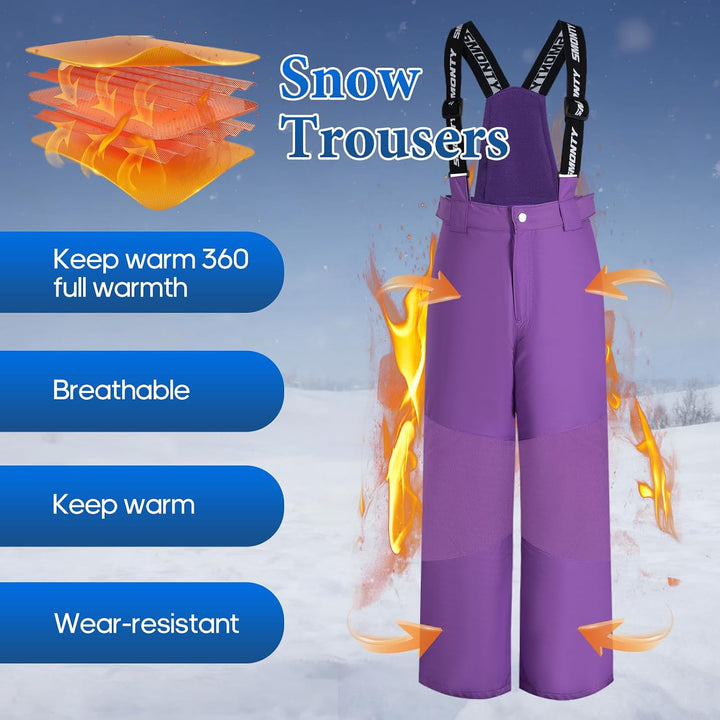 SMONTY Skihose für Kinder Mädchen Winter Wasserdicht Winddicht Warme Snowboard-Rückenhose, 140-152 L
