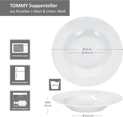 MamboCat Tommy 6er Set Suppenteller I 200ml I weisse Tiefe Porzellan-Teller für 6 Personen I Teller