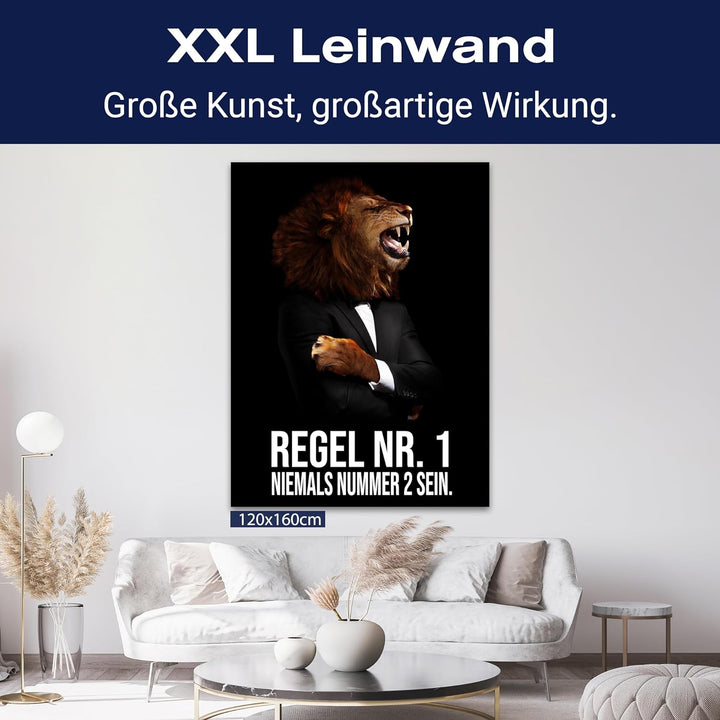 wandmotiv24 Leinwand-Bilder Löwen, Grösse 100x75cm, Hochformat, Löwe in Anzug, Regel, Katze, Tiere,