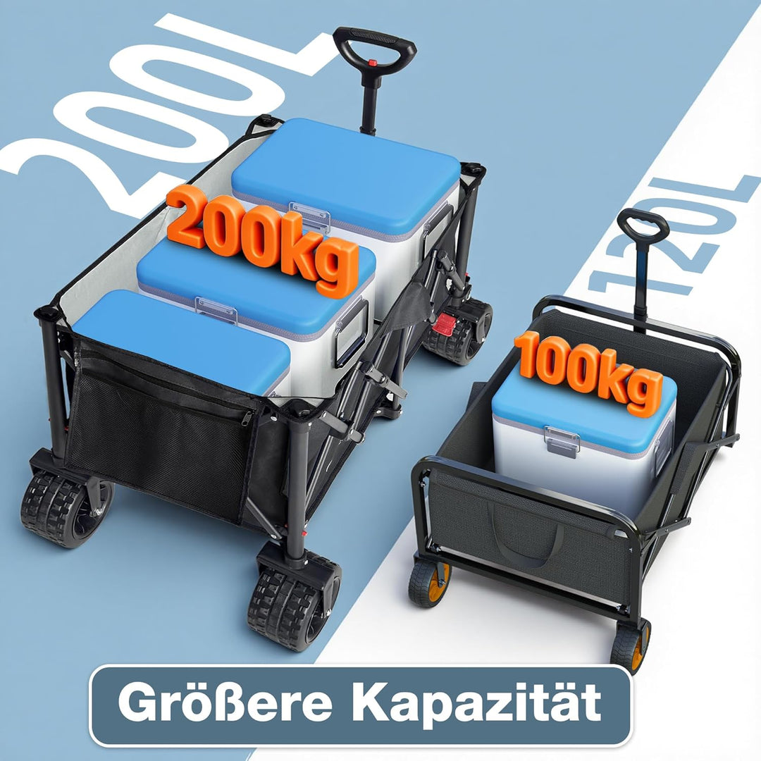 COMLAX FIELD Bollerwagen Faltbar 200L 200KG, Faltbarer Bollerwagen mit Breiten Rädern, Strandwagen K