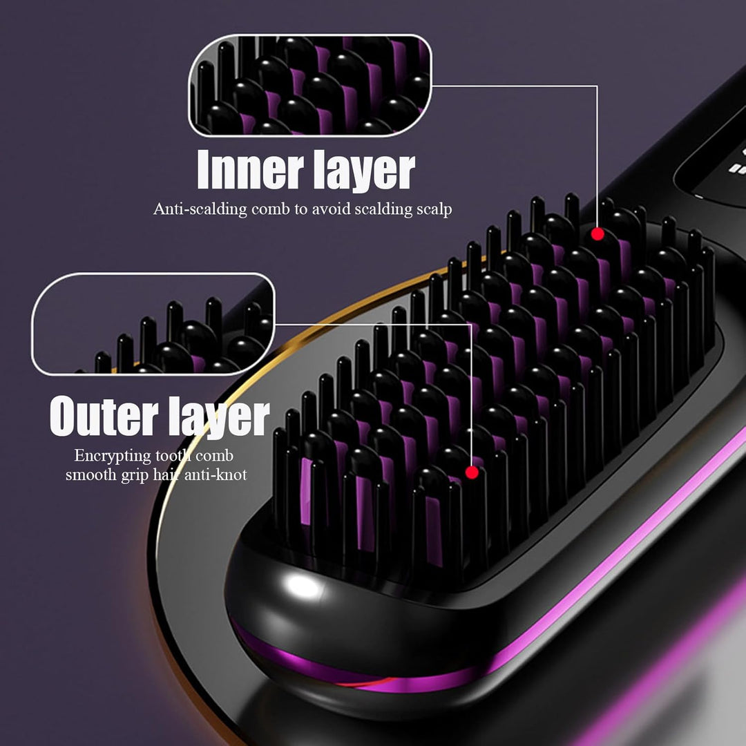 Go Brush Pro, Tragbare Glätteisen Bürste, Kabelloser Haarglätter Kamm mit Ionen-Technologie, USB Wie