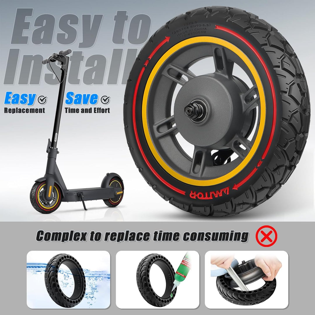 für Ninebot MAX G30 Vorderrad Komplettrad mit 60/70-6.5 Reifen Vollgummi, All-in-One 10x2.50-6.5 Vol