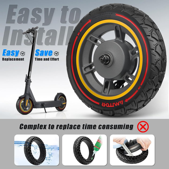 für Ninebot MAX G30 Vorderrad Komplettrad mit 60/70-6.5 Reifen Vollgummi, All-in-One 10x2.50-6.5 Vol