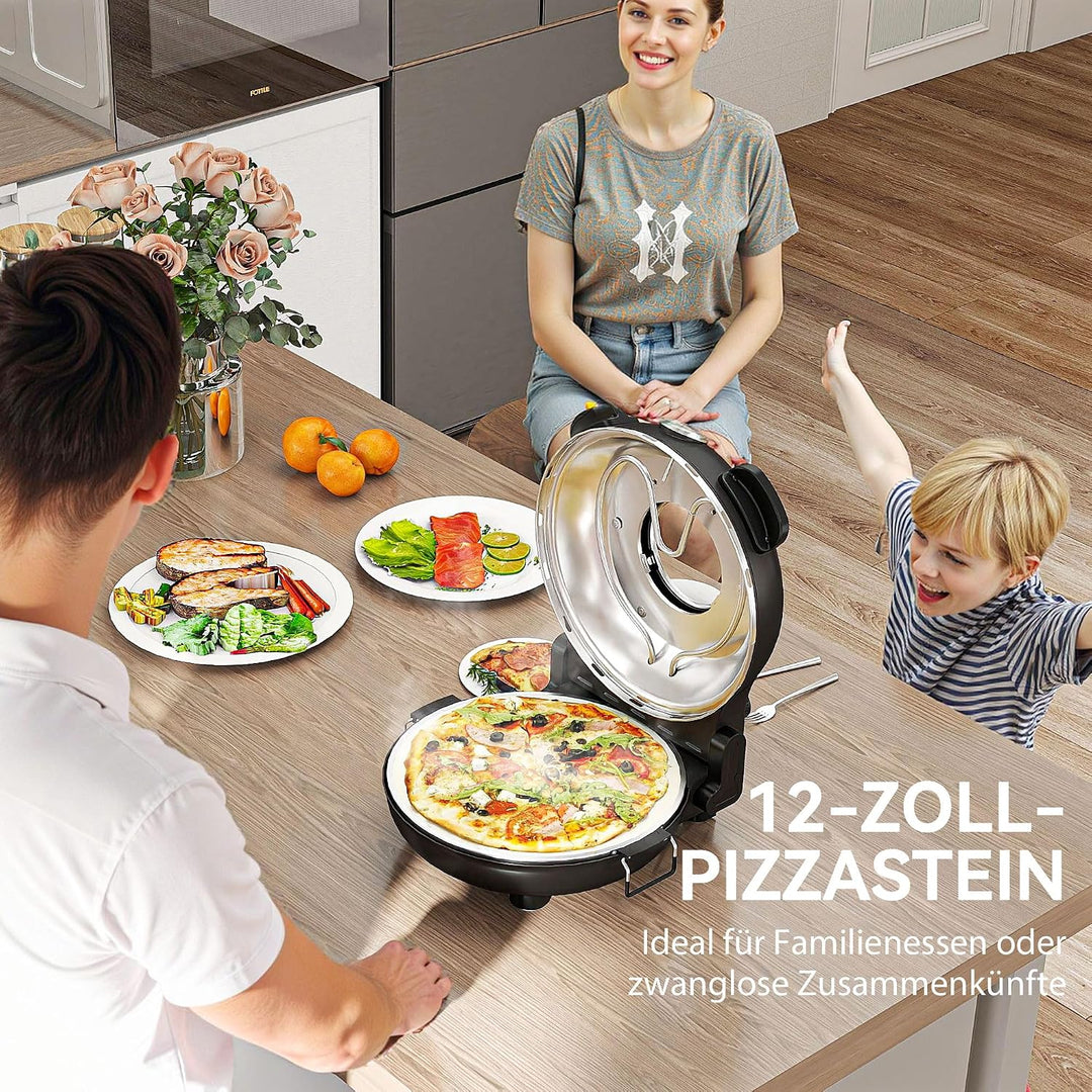 HOMCOM Pizzaofen elektrisch 430 ℃, 1200 Watt Pizzabäcker mit 30cm Steinplatte Timer Sichtfenster Übe