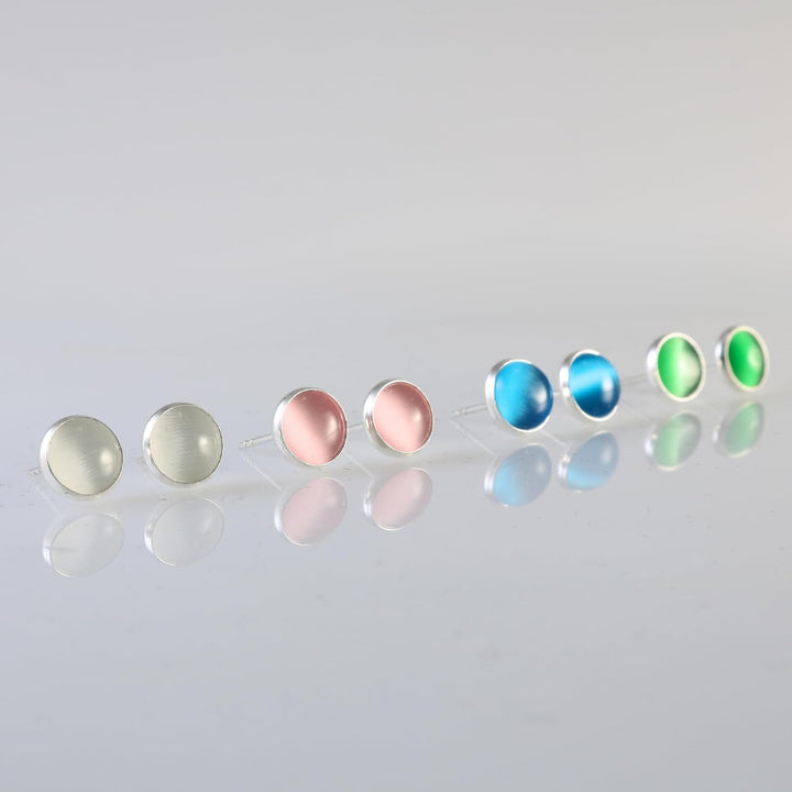 Grün Runder Stein 8,7mm Kleine Silberne Ohrstecker Ohrringe für Frauen und Mädchen - Ideal für den t