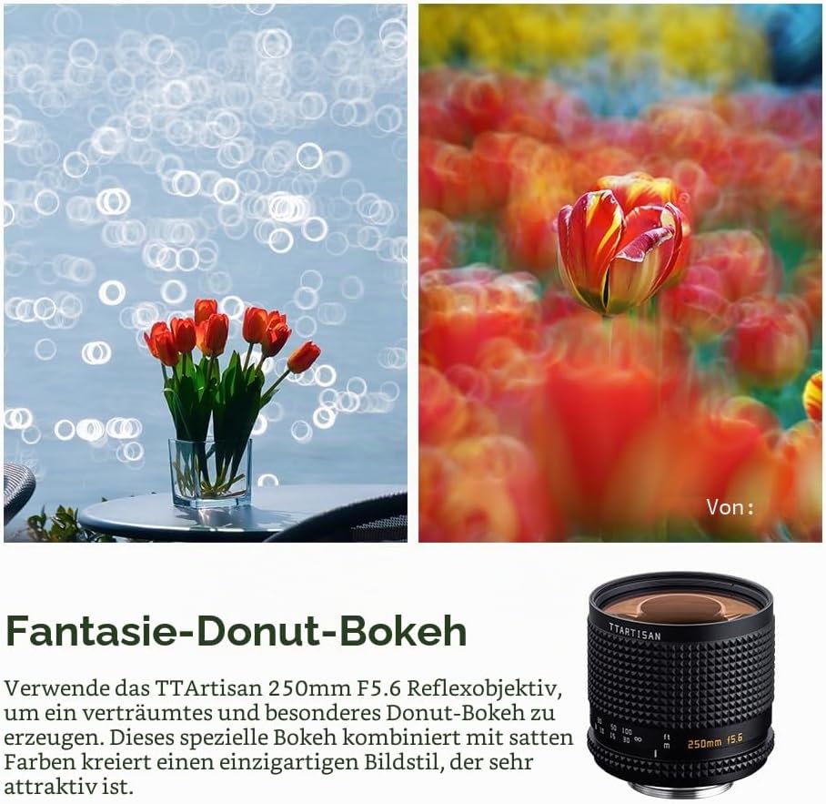 TTArtisan 250 mm F5.6 Reflex (Doughnut Bokeh) Metallgehäuse, kompatibel mit M42-Halterung, Schwarz,