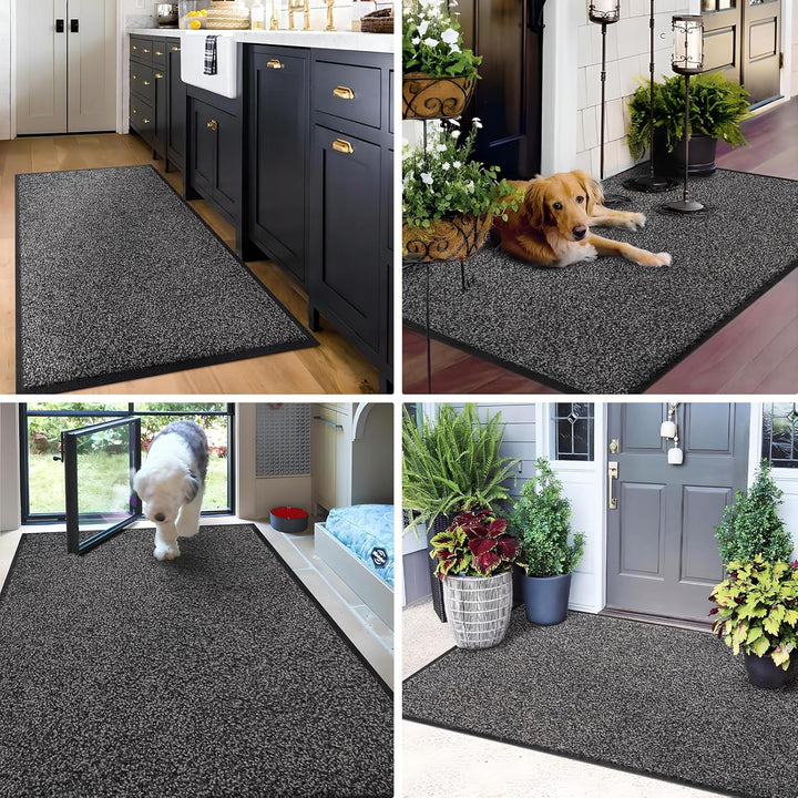 Mibao Fussmatte für Innen & Aussen, 60 x 120cm Schwarz Grau, Dauerhaft Waschbar, Schmutzfangmatte ru