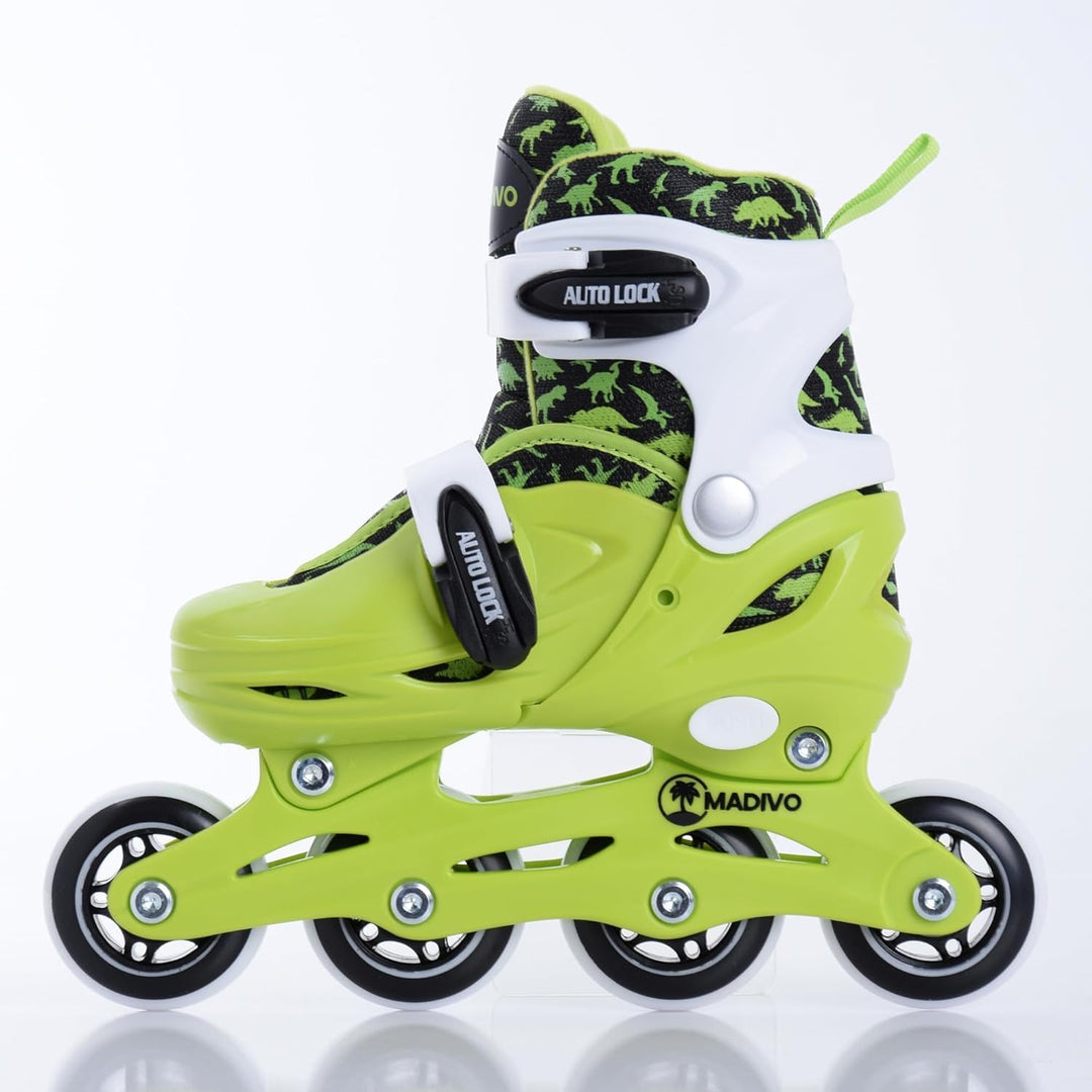 Madivo Dino Kinder Set 2in1 Inliner/Triskates VERSTELLBAR | ABEC-5 Rollschuhe | Inlineskates umbauba