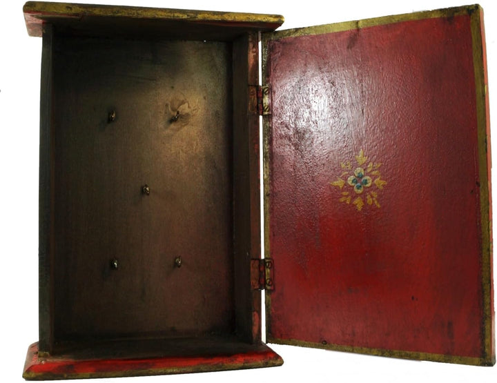 GURU SHOP Schlüsselkasten, Bemalte Schlüssel Ablage Box mit Tür - Muster 8, Mehrfarbig, 30x23x9 cm,