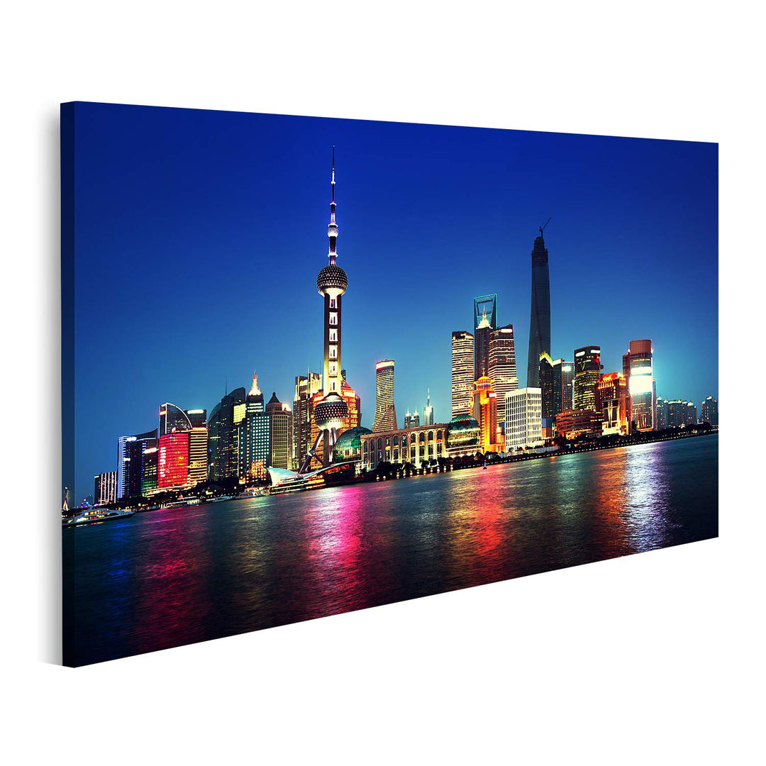islandburner Bild auf Leinwand Shanghai Neonlichter Nacht China Bilder Wandbilder Poster Leinwand 10