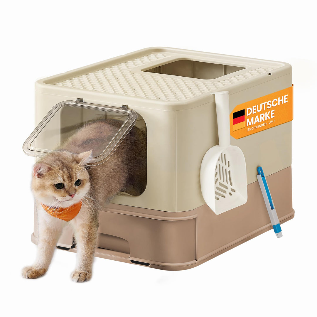 Feandrea Katzenklo, Katzentoilette, mit Deckel, ausziehbares Tablett, Schaufel, Bürste, für Katzen b