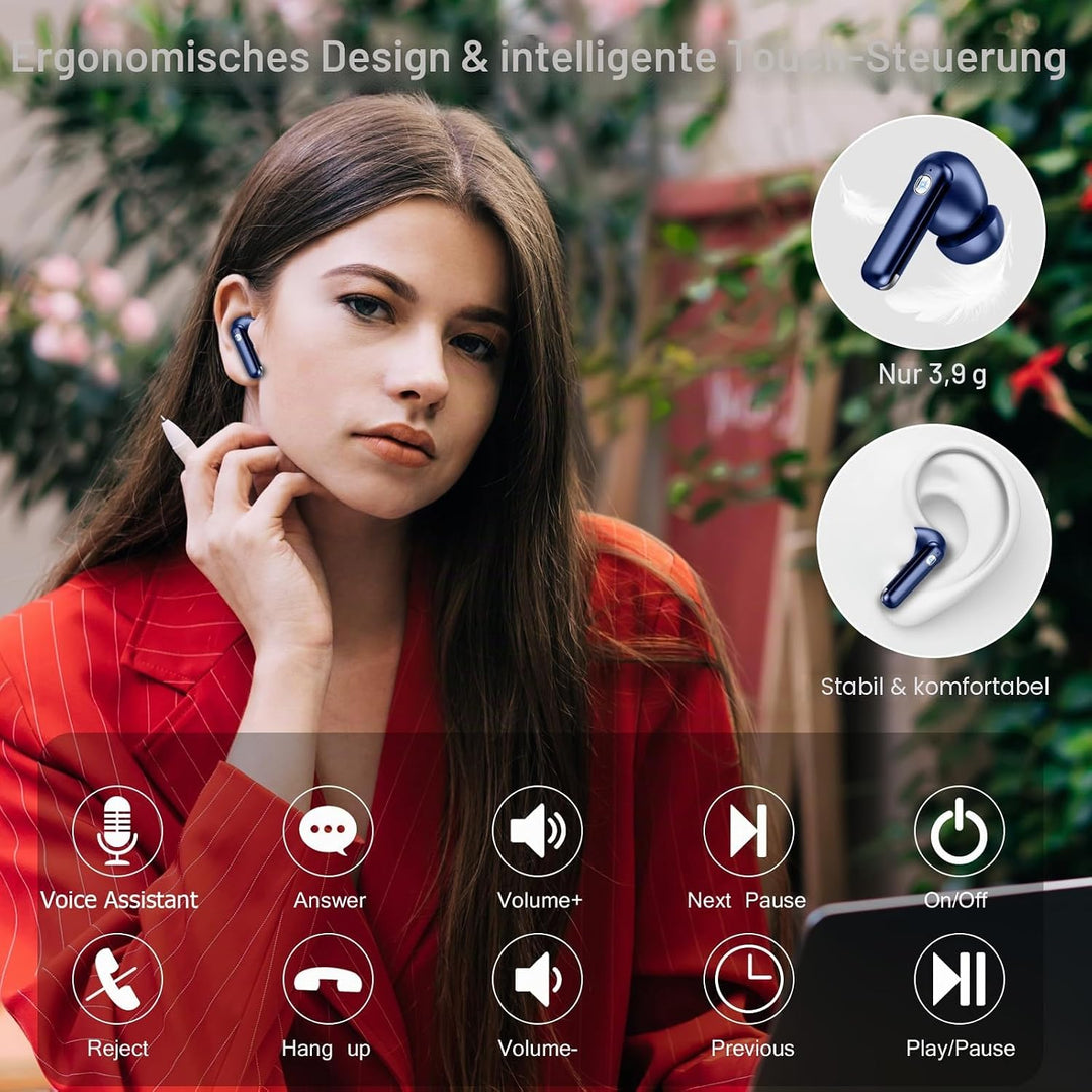 Nerunsa Bluetooth 2026 Kabellose Kopfhörer, wasserdicht mit LED-Anzeige, In Ear Ohrhörer mit 50 Std