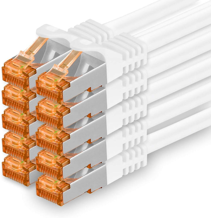 1aTTack.de 7,5m - Cat.7 Netzwerkkabel Weiss - 10 Stück Gigabit Ethernet LAN Kabel 10000 Mbit s Patch