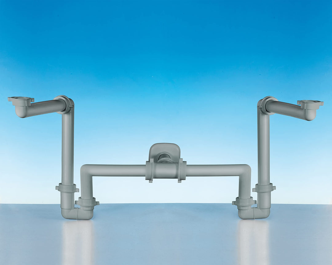 LIRA SPA A.1115.76 Badezimmer, Doppelbett Platzsparender Siphon für Doppelwaschbecken, grau