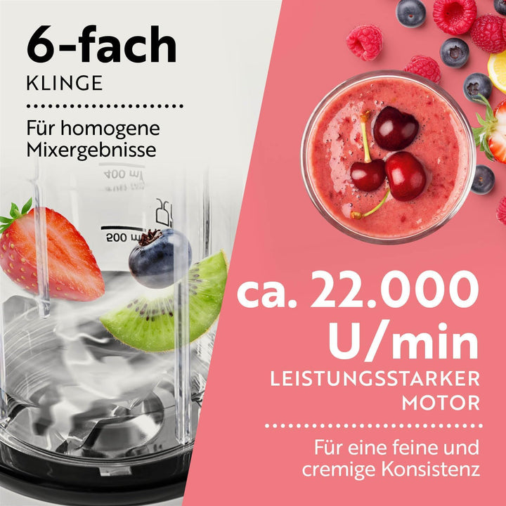 GOURMETmaxx Nutrition Mixer | Smoothie Maker - 4-tlg. | Standmixer mit grossem 700-ml-Mixbecher & To