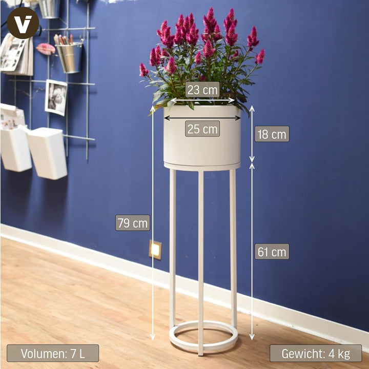 VIVANNO Blumentopf auf Ständer mit Beinen Füssen Gestell Elevate Round Weiss (79x25 cm) Weiss Matt 7