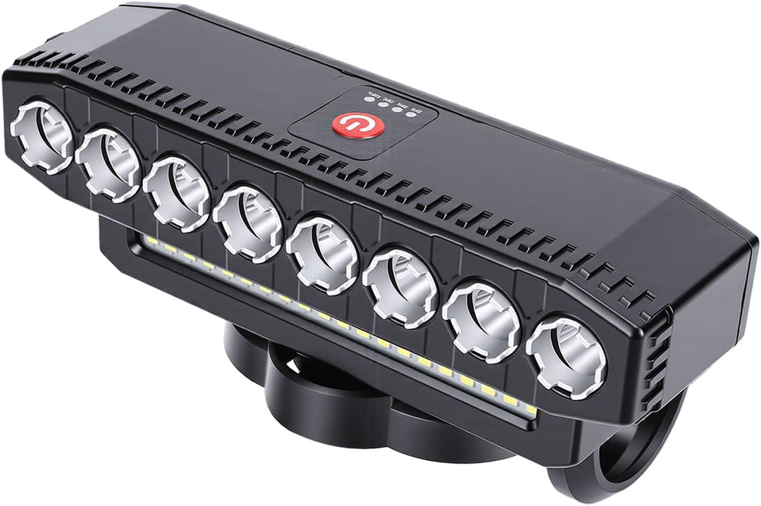 Tbest Fahrradlicht, Wiederaufladbarer USB-Scheinwerfer mit Hupe, 8 LEDs, Superhell, 6 Modi, 4000 MAh