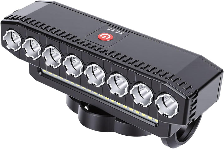 Tbest Fahrradlicht, Wiederaufladbarer USB-Scheinwerfer mit Hupe, 8 LEDs, Superhell, 6 Modi, 4000 MAh