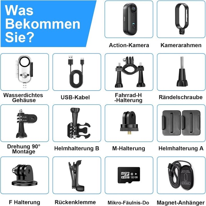 Action Cam, 170° Wifi Action Kamera, HD 1080P Motorradhelmkamera, 16GB-Magnet-Fahrradvideokamera, Wa