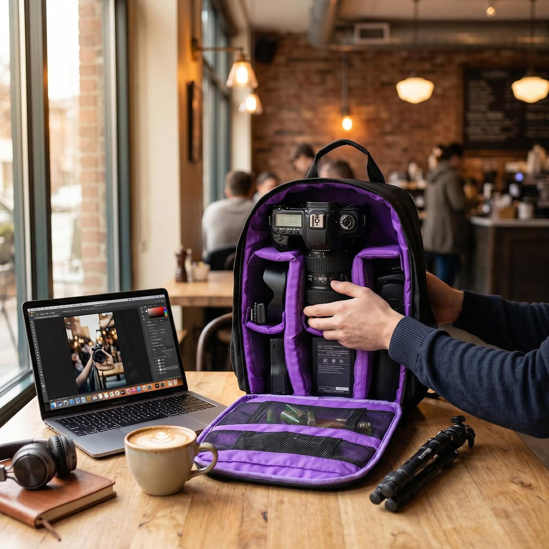 Kamerarucksack, Fotorucksack Leicht und Kompakt Kamera Rucksack - Lila, Lila