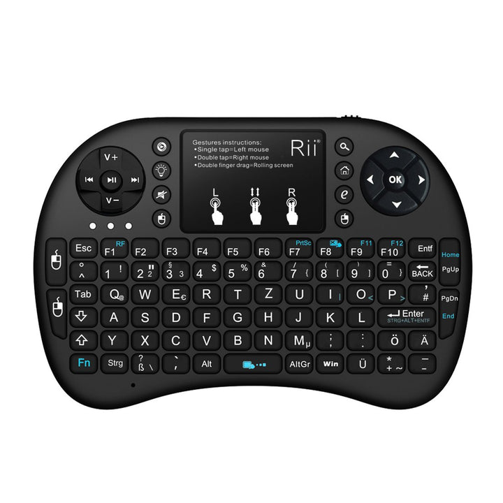 Rii Mini i8+ Wireless (QWERTZ) - Mini Beleuchtete Tastatur mit Multi-Touch Maus-Pad für Smart TV, Mi