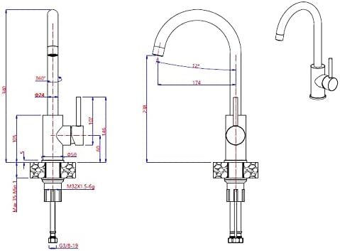 VBChome Spültischarmatur Gold Inox Edelstahl 360°drehbar U- Form Küche Wasserhahn Küchenarmatur Einh