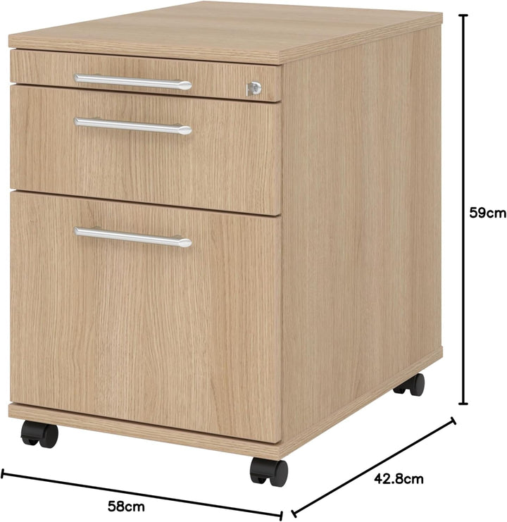 bümö Rollcontainer mit Hängeregistratur, Container abschliessbar aus Holz in Eiche - Rollwagen für&