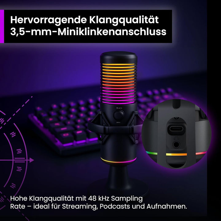 PREYON Gaming Mikrofon PC mit Arm USB Microphone - Podcast Streaming Studio Laptop Stand Mic Zubehör