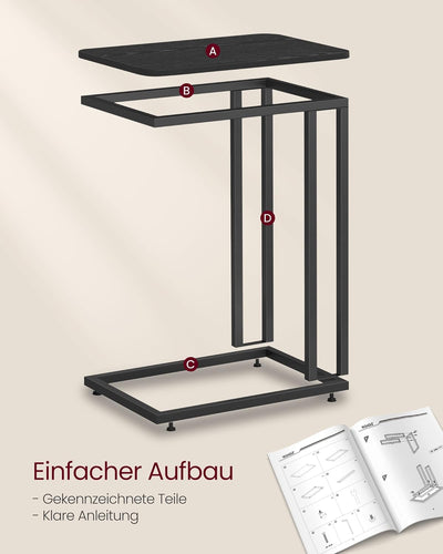 VASAGLE Beistelltisch, Sofatisch mit Rollen, C-Form, mobiler Kaffeetisch, 35 x 50 x 60 cm, Wohnzimme