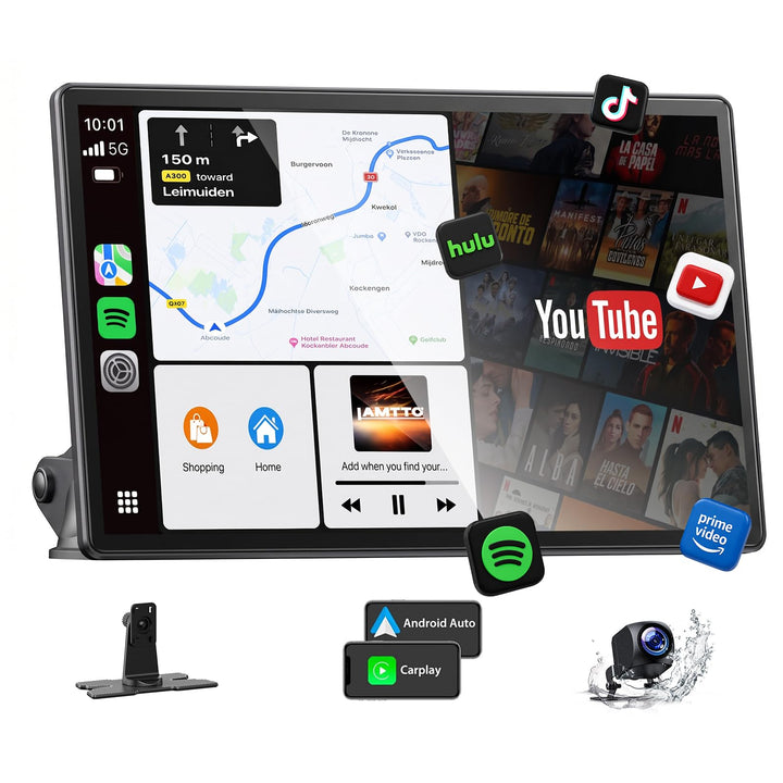 LAMTTO 11 Zoll Wireless CarPlay Display mit YouTube TikTok Video-Apps,Tragbares Autoradio für Apple
