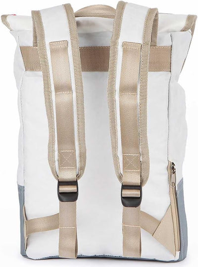 360° Landgang Mini Rucksack weiss, Balken grau, Gurt beige, Weiss, Balken Grau
