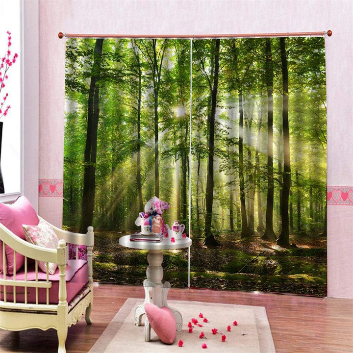 Natur Landschaft Wald Sonnenlicht Drucken Fenstervorhang, Schlafzimmer Vorhang, Mode Duschvorhang Ra
