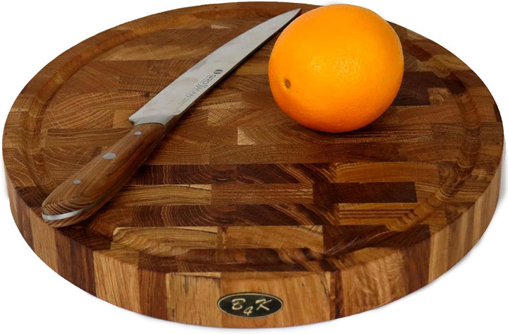 B4K® Schneidebrett aus Eiche Stirnholz 35 × 35 × 4 cm – Massiver Hackblock | Antibakterielles Hirnho
